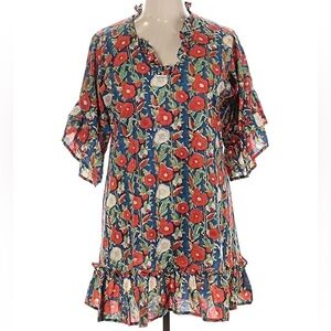NWT Fitzroy & Willa Ruffle Sleeve Popover V Neck Mini Dress Red Floral  18